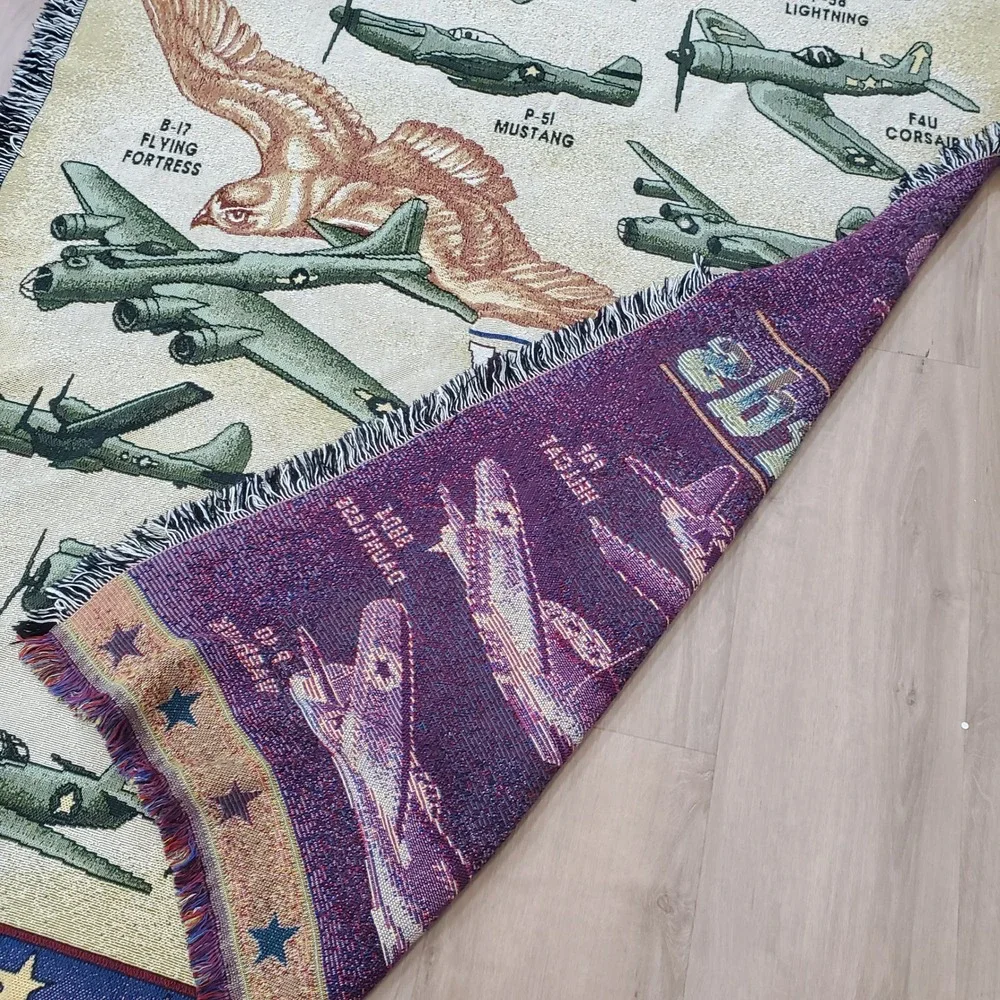 Warbirds Airplanes Tapestry Throw Blanket Multicolor WWII Aircraft Military USA